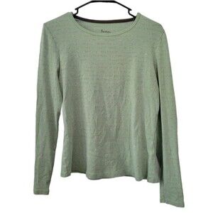Boden Green & Gray Stripe Cotton Long Sleeve T-Shirt Size 10 Medium